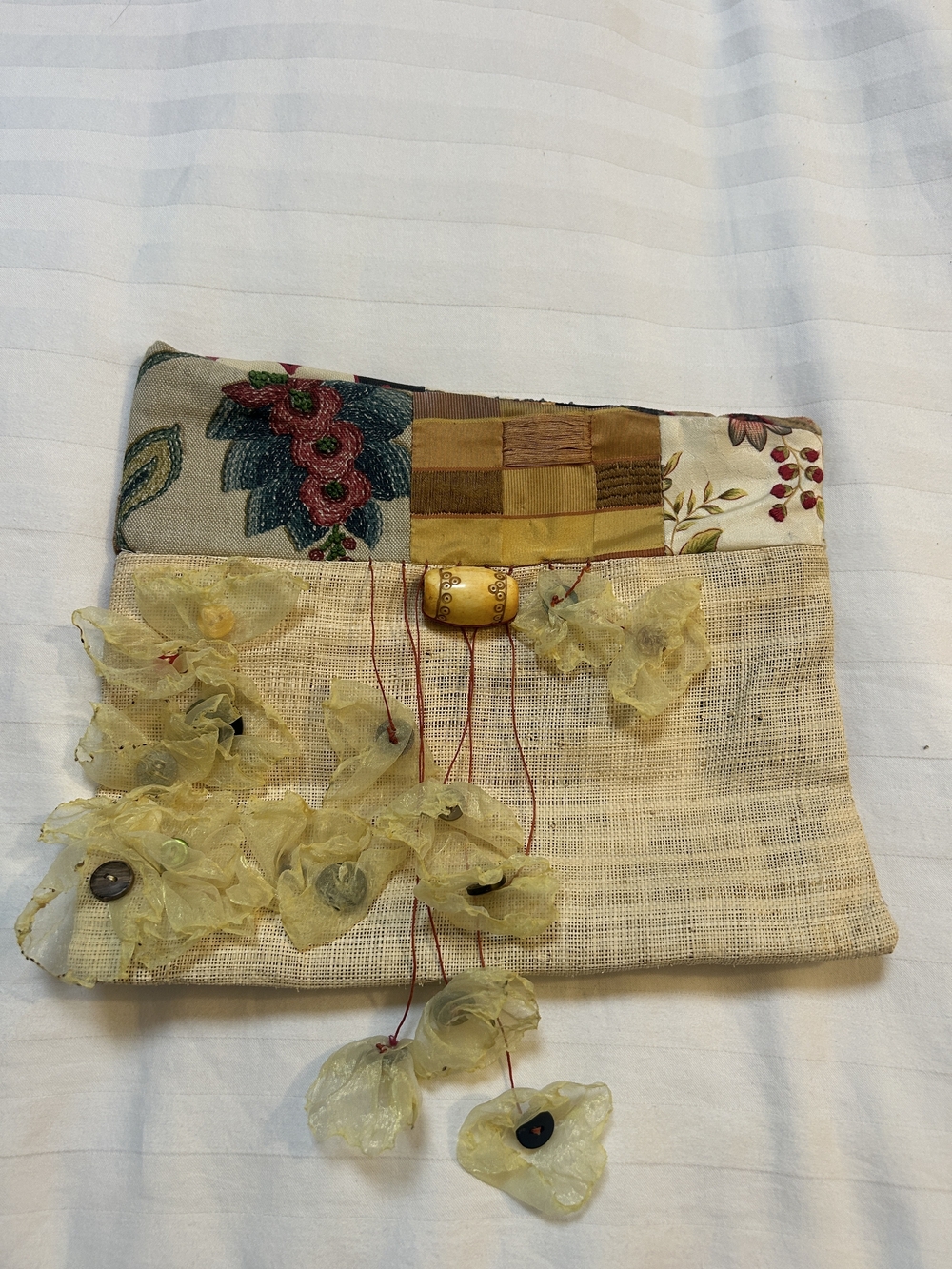 Hand Crafted Yellow Floral Appliqué Patchwork Wristlet Clutch